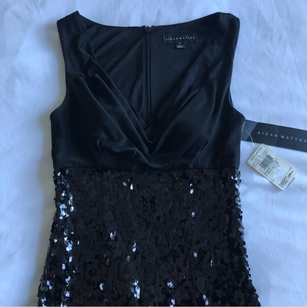 NWT Designer Aidan Mattox Cowl Neck Sequin Cocktail Dress. - Picture 2 of 13